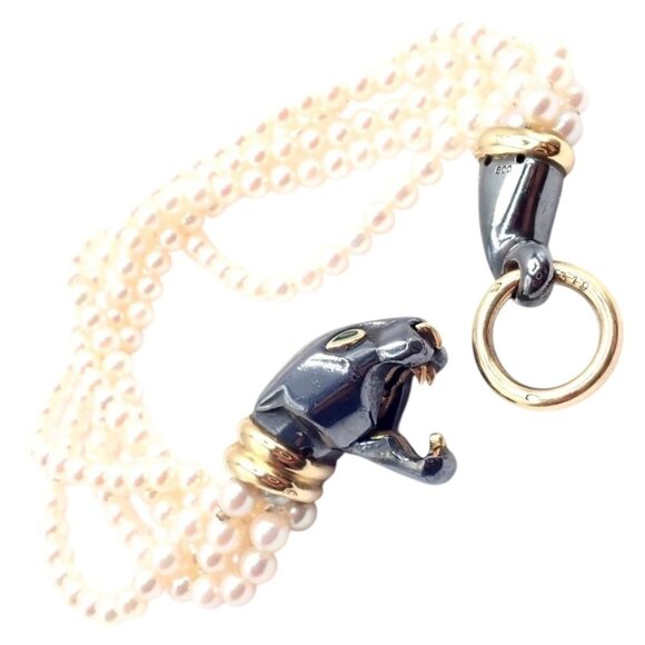 Panthere de Cartier Panther 18k Yellow Gold & Silverium Pearl Emerald Bracelet - Picture 1 of 14